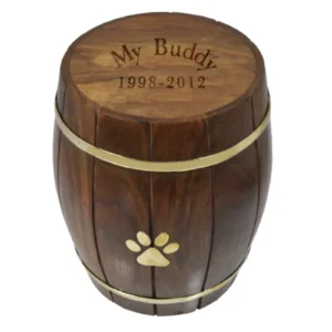 Paw Print Wood Barrel Pet Urn